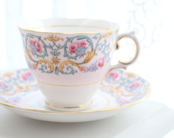 TEACUP & SAUCER, Vintage, English Bone China by Colclough, Replacement China, Gifts for Her, Tea Cup, Pink Lover