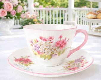 TEACUP & SAUCER, Shelley Bone China , English Stocks Pattern, c.1940s