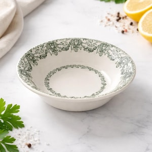 BOWL, Small, Vintage Royal China Bowl: Green Scrollwork Transferware, Cottagecore Decor