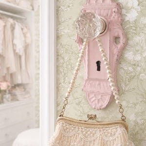 CAST IRON Doorknob Wall Hook – Shabby Chic Pink with Glass Knob Accent