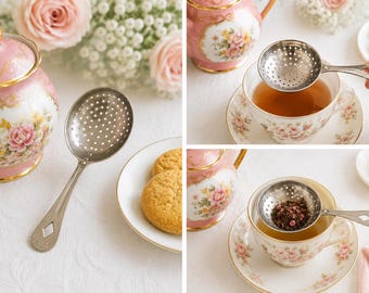 STRAINER SPOON, Tea Caddy, Vintage Irvin Ware Chrome Tea Strainer — Made in USA