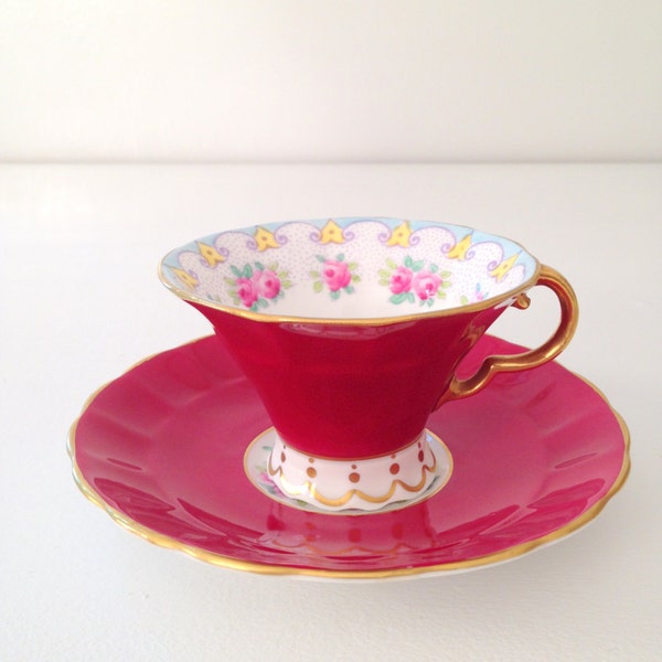 Reserved for C/Vintage Adderley English Bone China Teacup and Saucer Fuscia Tea Party