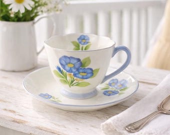TEACUP & SAUCER, Shelley Bone China, Vintage Morning Glory Pattern, Replacement China