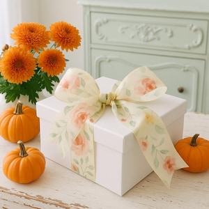 FALL CHIFFON, Romantic Floral Pleated Chiffon Ribbon – Soft Sheer Ribbon for Gift Wrapping, Crafts & Decor