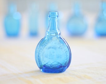 GLASS BOTTLE, Vintage Diminutive, Ice Blue Glass Bottle, Jenny Lind, "The Swedish Nightingale" by Wheaton, Mini Bottle, Windowsill Décor