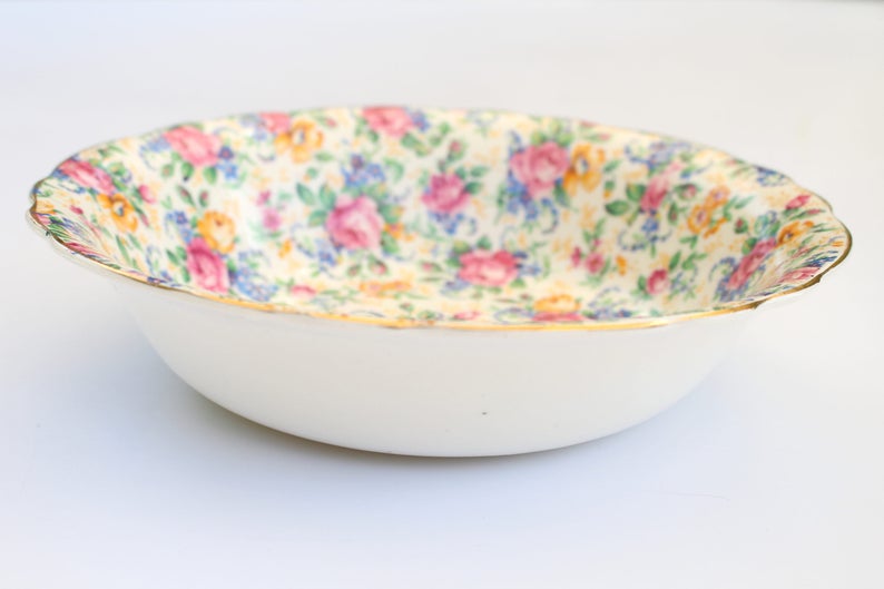 Fenton Replacement China Vintage Bowl by James Kent Ltd 1930s England ca Rosalynde Pattern CHINTZ BOWL