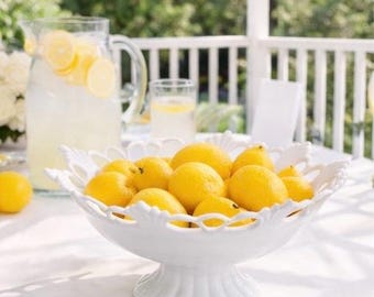 BOWL, Milk Glass, Vintage White Pedestal Compote Bowl | Lace Edge Milk Glass Dish - ca. 1960s