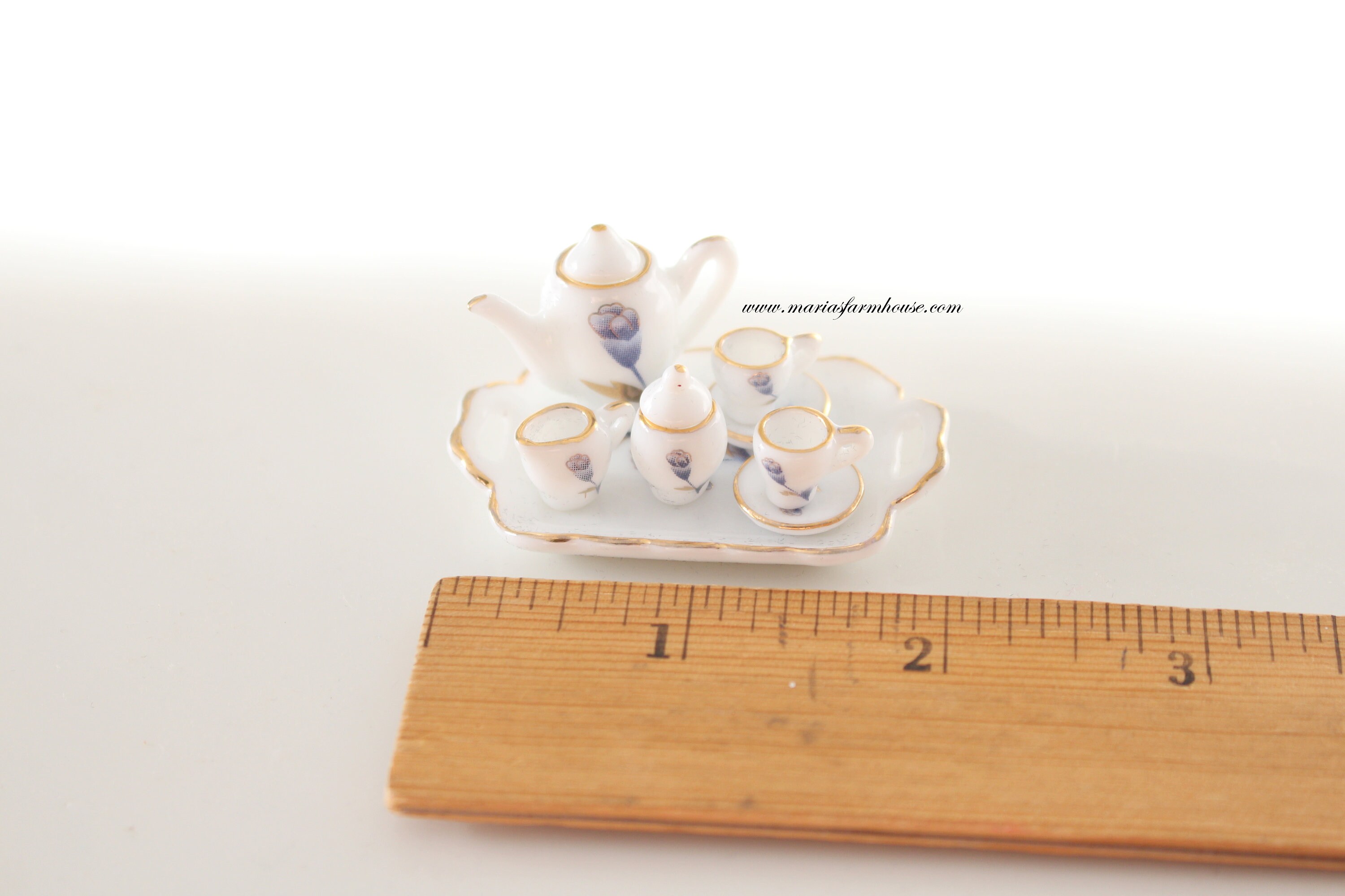 DOLLHOUSE MINIATURE Tea Set Porcelain 10 Piece Set Etsy