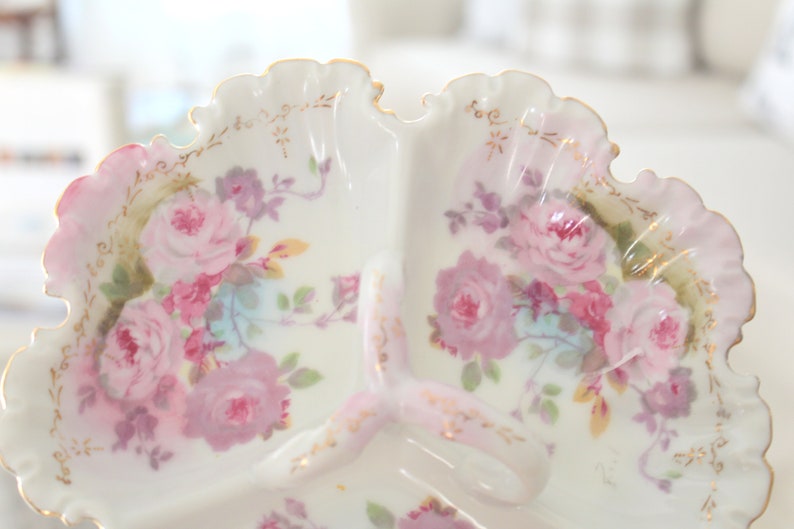 Antique Chantilly Rose Pattern Artist Signed by Royal Crown Porcelain DISH