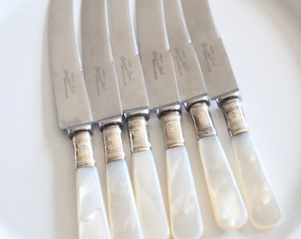 STERLING SILVER REPOUSSE Ferrule, Mother of Pearl Handle, Made in England, Small Knives, Set of 6, Housewarming Gift Inspiration