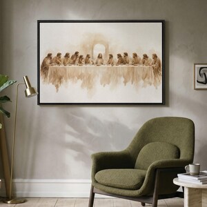 Last Supper Canvas Print, Religious Wall Art, Neutral Bible Scene Decor, Minimalist Christ Home Decor, Jesus Artwork, Christian Gift