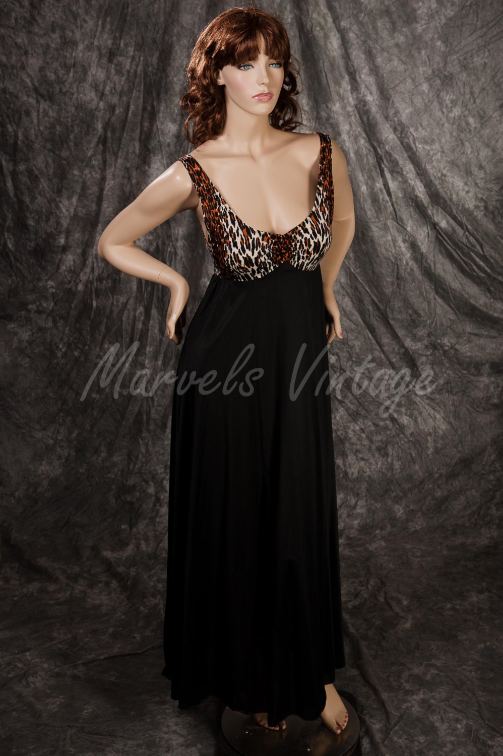 Vintage Vanity Fair Nightgown Leopard Print Bodice Lingerie Long Gown Size ...