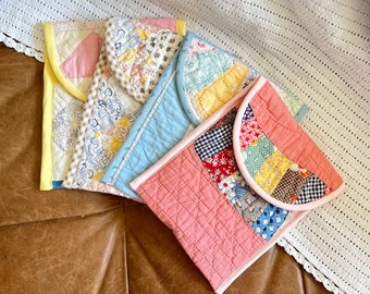 One of a Kind Vintage Patchwork Kindle Sleeve - sewn from early 1900s quilt | Cozy gift, e reader case, quilted pouch, book lover, scrappy