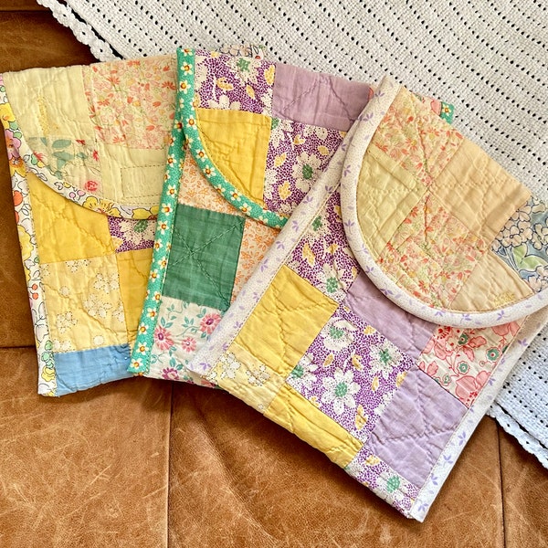 Early 1900s Quilted Kindle Sleeve, ditsy pastel florals - sewn from vintage quilts | Mother’s Day, book lover, spring | custom size