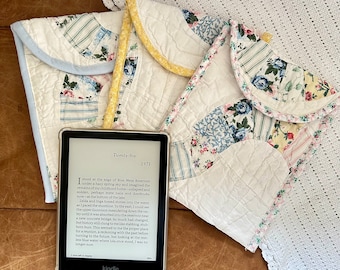 Quilted Kindle Cutie Sleeve - sewn from vintage quilts and fabrics | custom size! Each unique, gift for a book lover! E reader, cottage core