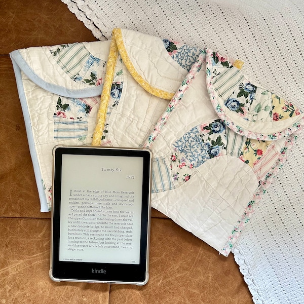 Quilted Kindle Cutie Sleeve - sewn from vintage quilts and fabrics | custom size! Each unique, gift for a book lover! E reader, cottage core