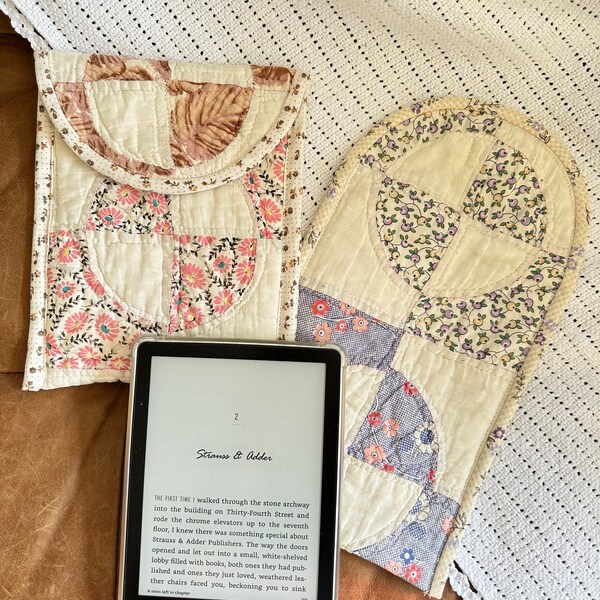 1930s Dainty Floral Quilted Kindle Sleeve - sewn from vintage quilts and fabrics! Each unique, perfect gift for the book lover in your life