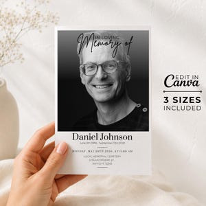 Minimal Funeral Program Template, Editable Celebration of Life Memorial Service Bifold, Obituary + Order of Service 4 Pages Printable