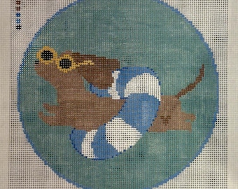 Hand painted SUMMER DOXIE needlepoint canvas