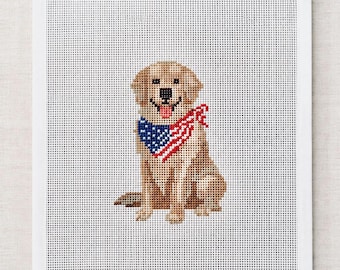 Hand Painted USA GOLDEN RETRIEVER needlepoint canvas