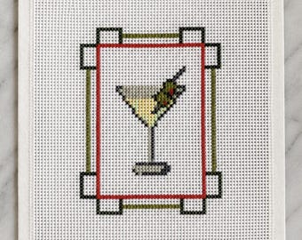 Hand painted DIRTY MARTINI needlepoint canvas