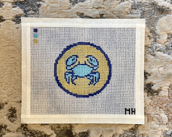 Hand-Painted Crab Needlepoint Canvas (3"x3")