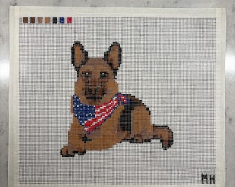 hand painted USA German Shepard needlepoint canvas