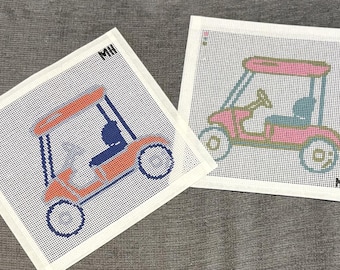 Hand painted GOLF CART needlepoint canvas