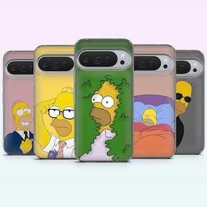 Divertente cover per telefono con Homer e Bart dei Simpson per iPhone 17e, 16, 15, 14, 13, 12, Samsung S25, S24Fe, S23, S22, A16, A26, A56, Pixel 10, 9Pro