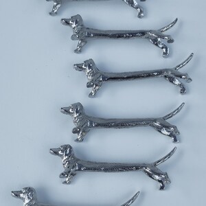 Vintage Silver Tone Dachshund Knife Rests Set of 6 | Metal Sausage Dog Table Decor | Mid Century Dining Accessories
