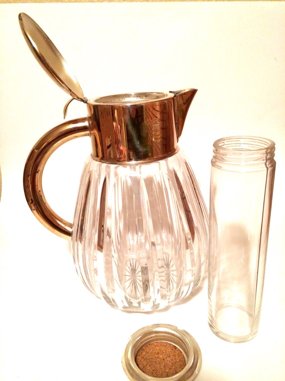 Vintage Ribbed Glass Pitcher with Silver Plated Top Lid and Etsy