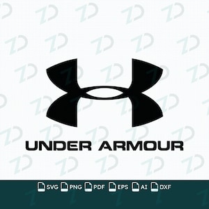 Könnte beinhalten: Ein schwarzes Under Armour-Logo mit dem ikonischen stilisierten U- und A-Emblem, zentriert über dem Text UNDER ARMOUR in einer fetten serifenlosen Schrift. Die Grafik wird vor einem weißen Hintergrund mit einem wiederkehrenden Wasserzeichenmuster gezeigt.
