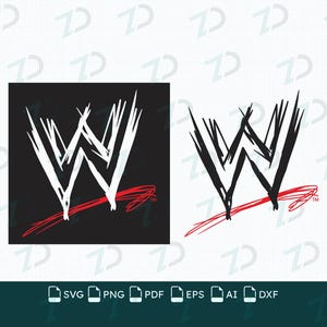 May include: A graphic design featuring the WWE logo in two variations: one white logo on a black square background and one black logo on a transparent background. Both logos feature a stylized, scratchy letter W with a red horizontal underline.