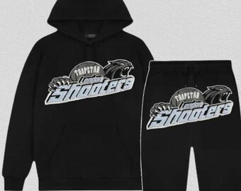 Trapstar Shooter Tracksuit Black Grey, Premium Hoodie and Jogger Set, Men's Streetwear Tracksuit, Urban Fashion Matching Set, Unisex Outfit
