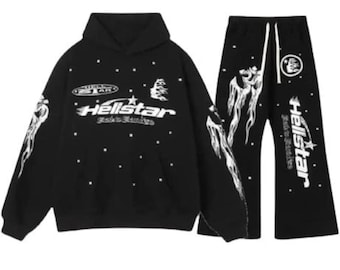 Hellstar Vintage Black Flame Graphic Tracksuit Set  Hoodie & jogger Set