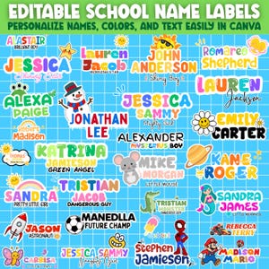 Redigerbara skoletiketter i Canva Redigerbara, Personliga Materialetiketter, Söta Ämnesklistermärken, Anteckningsboksetiketter, Tillbaka till skolan-etiketter