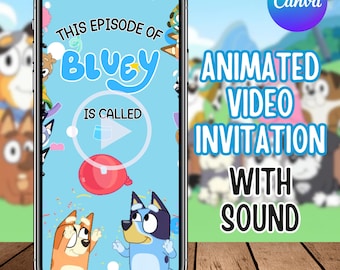 Invito di compleanno di Bluey, invito video di Bluey, invito di Bluey, video di invito animato di Bluey, invito video digitale di compleanno, modificabile con Canva