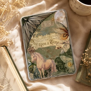 Nyckfull Fairycore Kindle-insats, Girly Fairytale Kindle-insats, utskrivbar vintage salviagrön collage, digital nedladdning