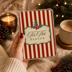 Christmas Kindle Insert, Candy Cane Stripes, Vintage Christmas Kindle Accessory, Clear Case Insert, Bookish Gift