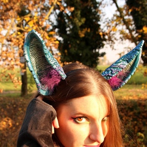 READY TO SHIP funny monster ears soft fur headband blue purple stitch cosplay larp gothic lolita furry Experiment 626 nekomimi necomimi image 1