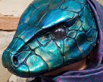 Rainbow Serpent Resin Mask: Mythical Snake LARP Cosplay