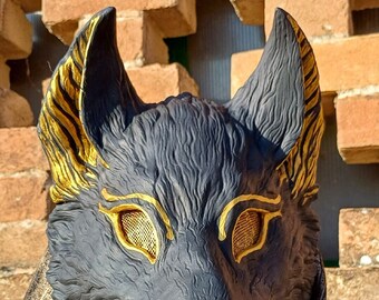 READY TO SHIP - fenrir resin mask ritual larp costume magic god wolf odin anubis black gold wild beast skoll hati