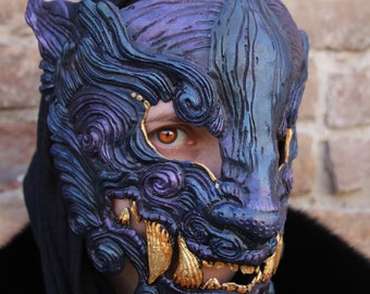 MADE TO ORDER Gold Fang Oni Mask - Japanese Demon Cyberpunk Inspired