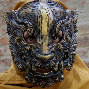 MADE TO ORDER Black Oni Mask Gold Details - Japanese Demon Cyberpunk Cosplay