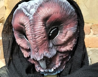 READY TO SHIP - Dark Barn owl mask in resin fantasy larp pagan costume wicca ritual yule burning man renaissance fest faire bird of prey
