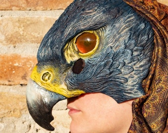 MADE TO ORDER - hawk Mask Fantasy Larp Pagan costume wicca renaissance faire bird of prey eagle resin animal bird beak gray Peregrine falcon