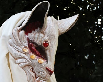 MADE TO ORDER - Kitsune mask japanese pearl white fox yokai beast costume cosplay larp fantasy renaissance myth resin masquerade ball