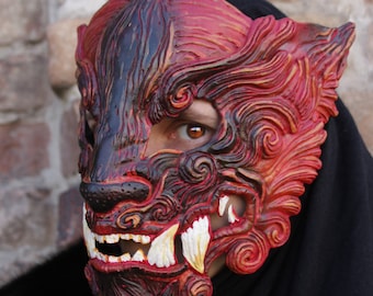 MADE TO ORDER - Red Oni mask japanese demon ogre tiger cosplay larp renaissance samurai cyberpunk tyger claws yokai hannya fantasy