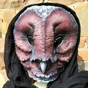 READY TO SHIP Dark Barn Owl Resin Mask - Hand-Painted Cosplay Larp