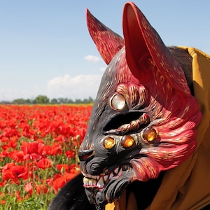 MADE TO ORDER Red Kitsune Resin Mask - Hand-Painted Japanese Fox